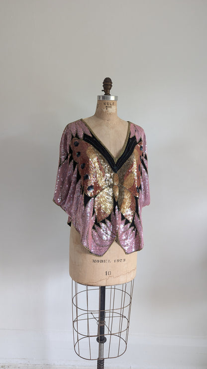 Vintage Beaded Butterfly Top Size M/L #VIN20