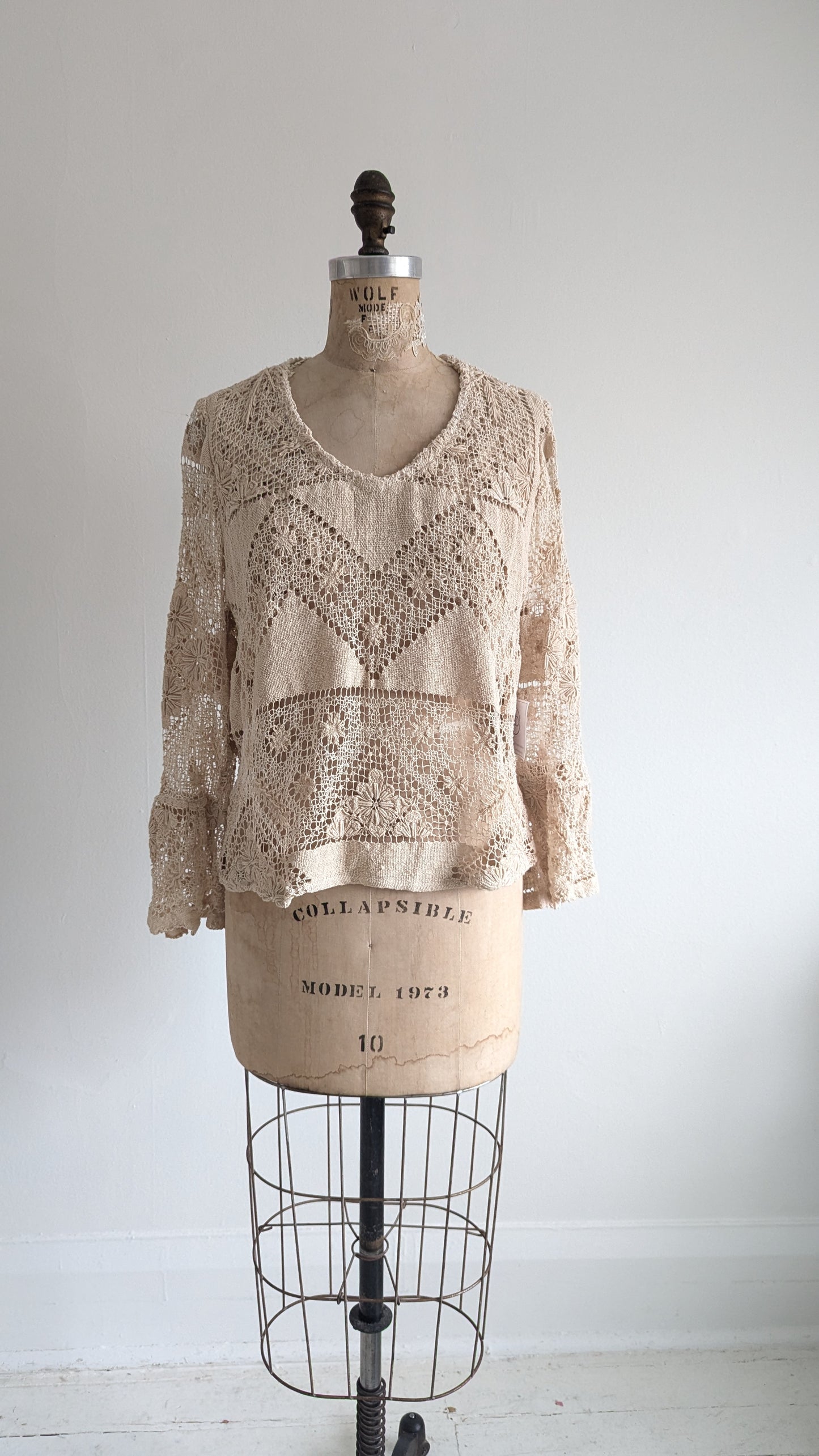 Chloe Top with Vintage Cotton Lace Size L #CHL1