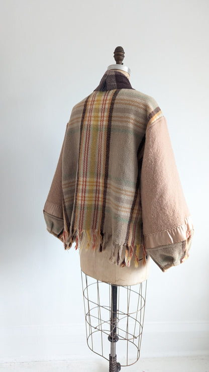 Vivianne Cropped Jacket with Upcycled Vintage Wool Blanket Size XL/2X #VIVW12