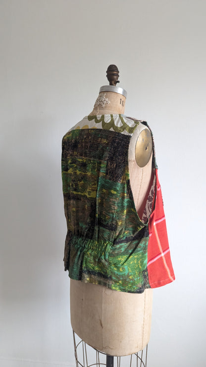 Margo Vest with Patchworked Upcycled Textiles XL/2X #MARGOV13