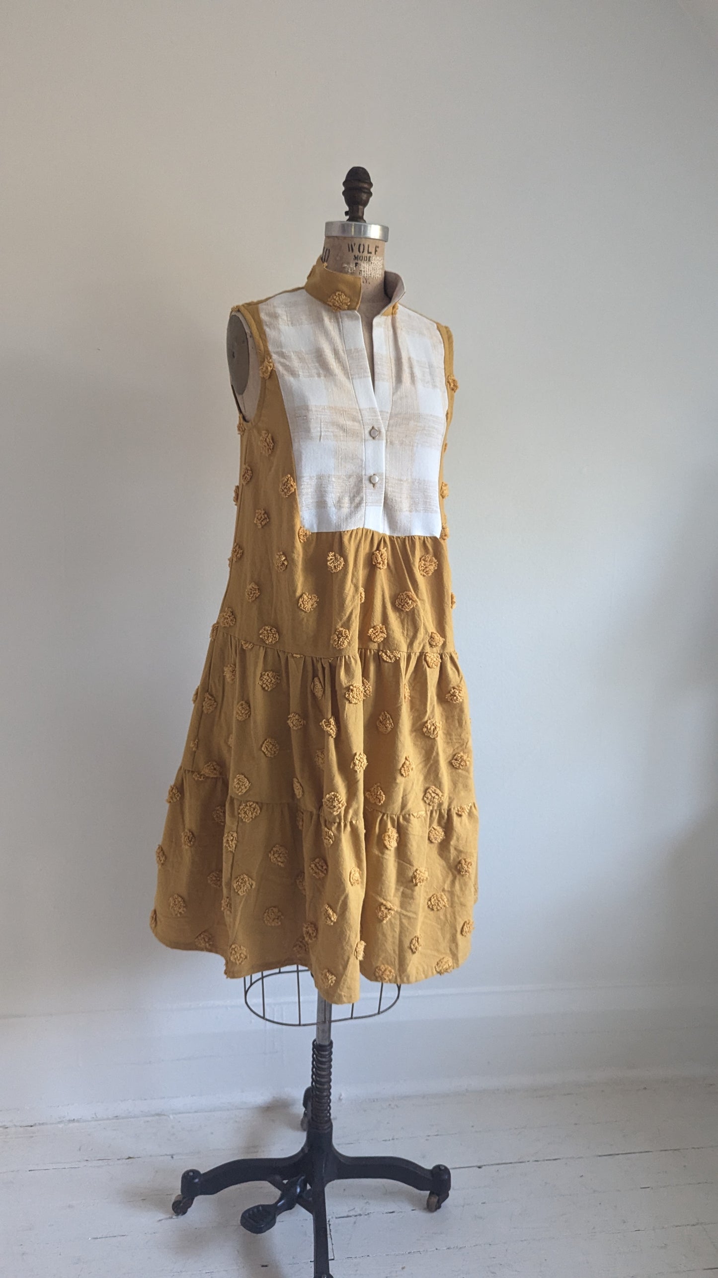 Carrie Dress - One of a Kind Upcycled & Vintage Cotton & Chenille Size XS/S #CAR1