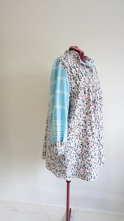 Meg Tunic with Vintage Linen Tablecloth & Upcycled Cotton 2X/3X #MEGTU1