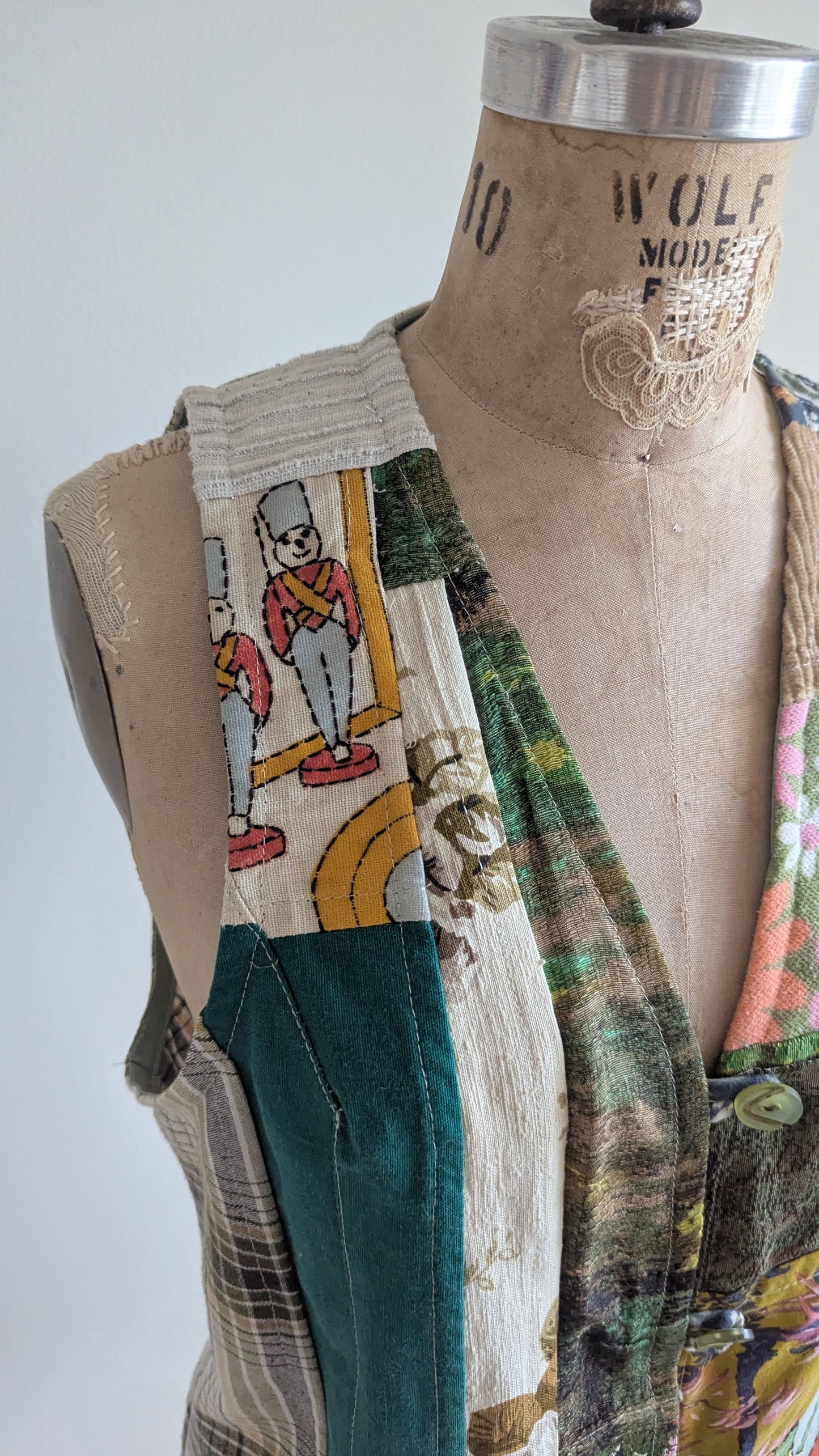 Margo Vest with Patchworked Upcycled & Vintage Textiles S/M #MARGOV6