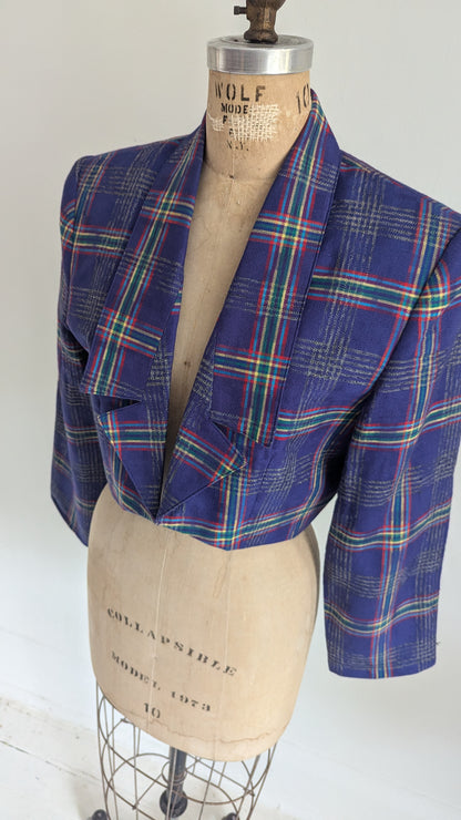 Vintage Simon Chang Cropped Blazer Wool Made in Hong Kong Blazer Size M/L #VIN10