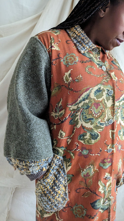 Inga Jacket with Vintage Wool & Upcycled Drapery and Boucle 2X/3X #INGA9