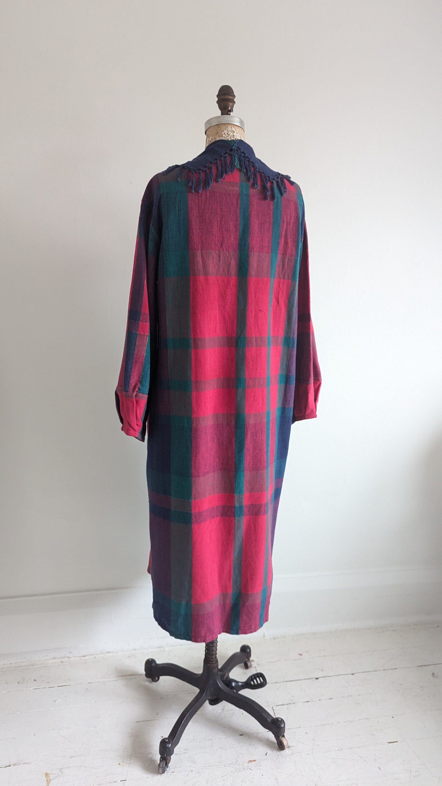 Vivianne Duster with Upcycled Red Cotton Plaid Size M/L #VIVC1