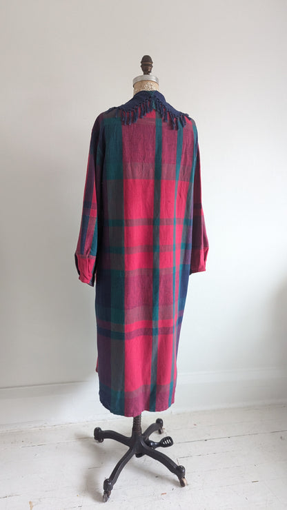 Vivianne Duster with Upcycled Red Cotton Plaid Size M/L #VIVC1