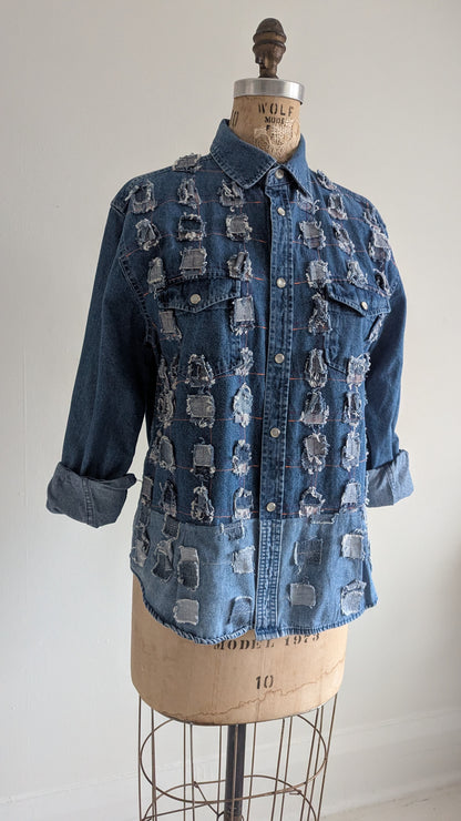 Upcycled Modern Workwear Denim Shirt - Square Series Size L #DEN9