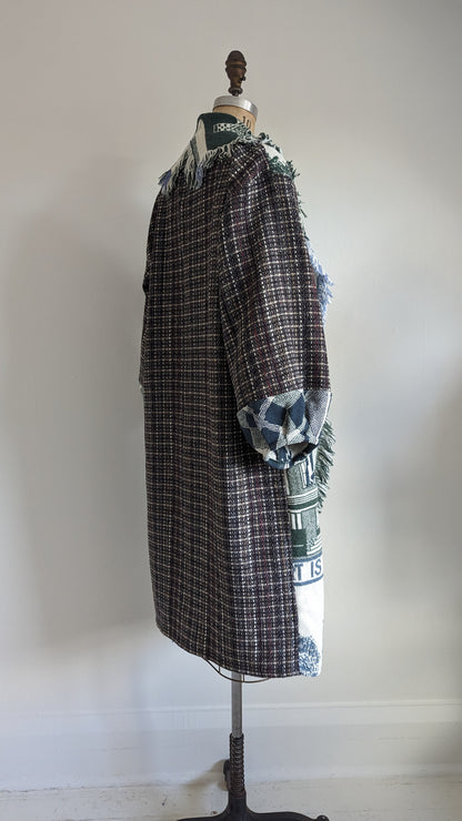 Vivianne Duster with Upcycled Cotton Throw Blanket Home Theme  Size S/M #VIVT11
