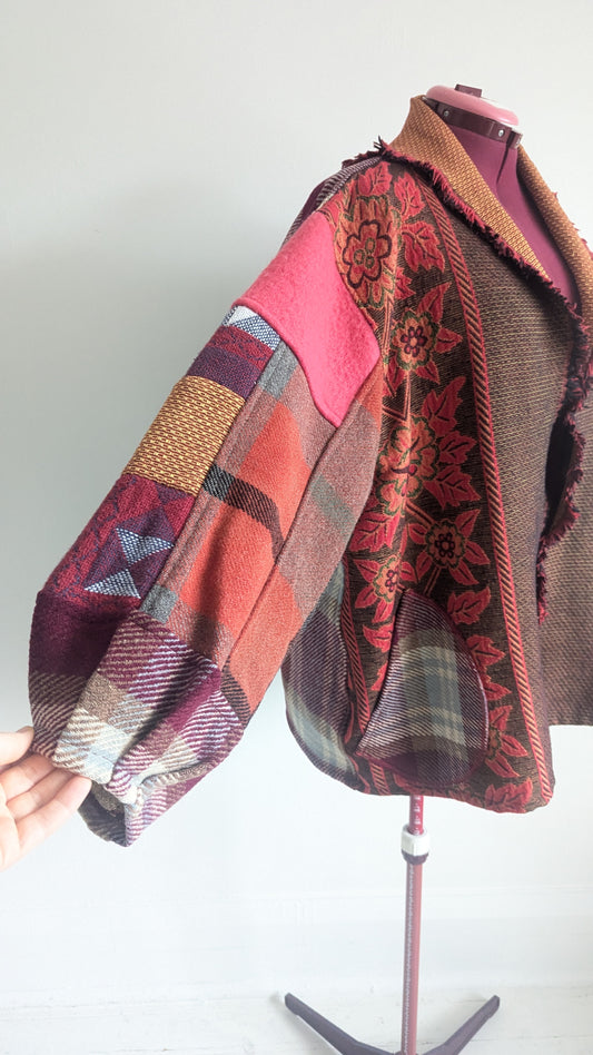 Vivianne Blazer with Vintage Wool, Upcycled Throws & Afghan Patchworked Size 2X/3X #VIVT33