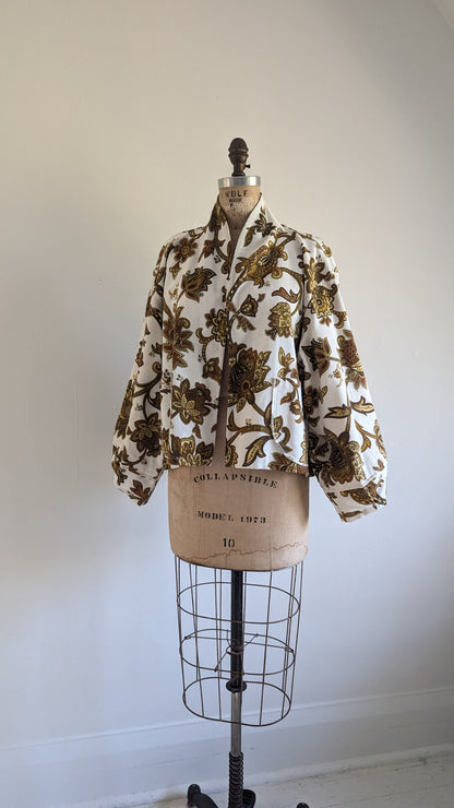 Vivianne Cropped Jacket with Upcycled Vintage Lined Drapery Size 2X/3X #VIVC30