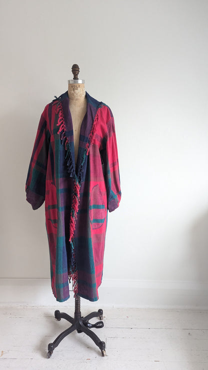 Vivianne Duster with Upcycled Red Cotton Plaid Size M/L #VIVC1