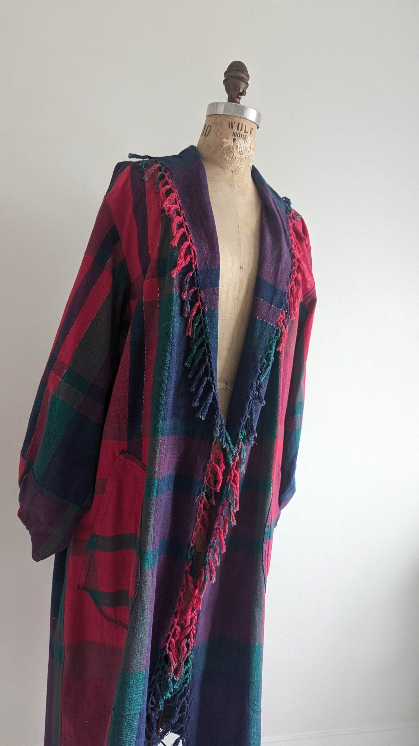 Vivianne Duster with Upcycled Red Cotton Plaid Size M/L #VIVC1