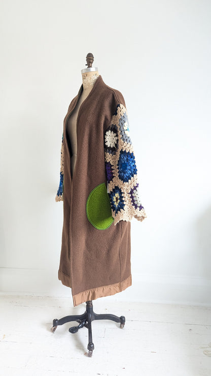 Vivianne Duster with Upcycled Vintage Wool & Crocheted Sleeves Size M/L #VIVW20