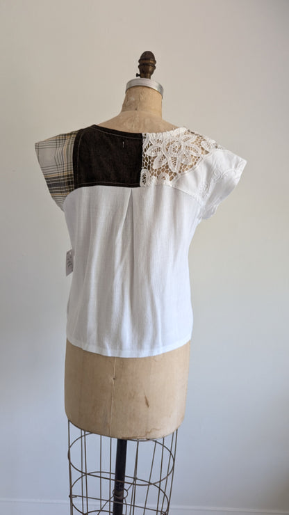 Peony Top - One of a Kind Upcycled Vintage Cotton, Barkcloth & Linen Size S #PEO18