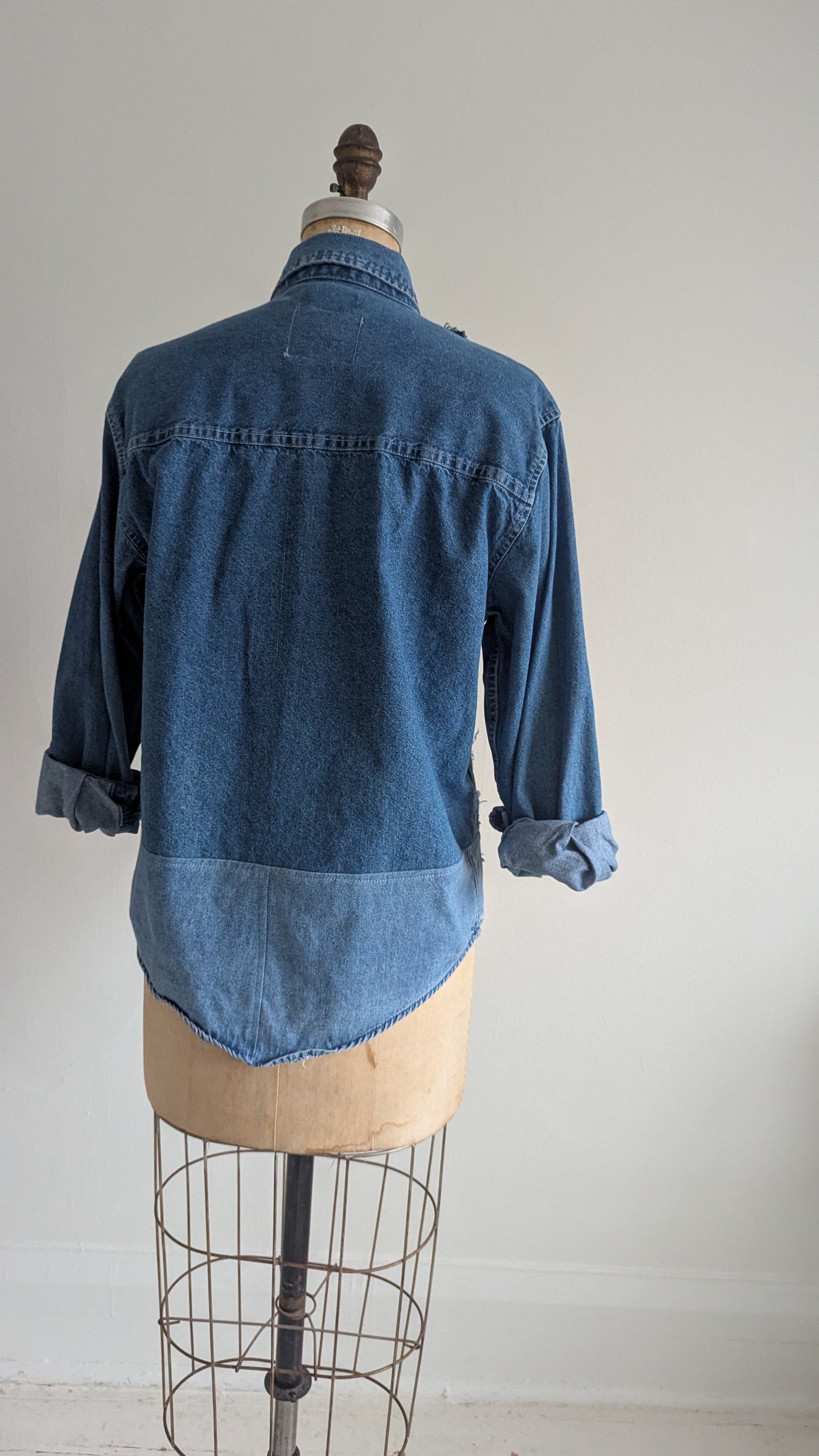 Upcycled Modern Workwear Denim Shirt - Square Series Size L #DEN9