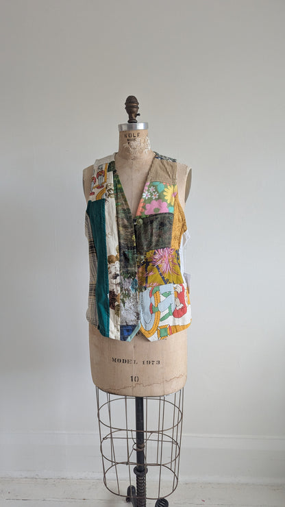 Margo Vest with Patchworked Upcycled & Vintage Textiles S/M #MARGOV6