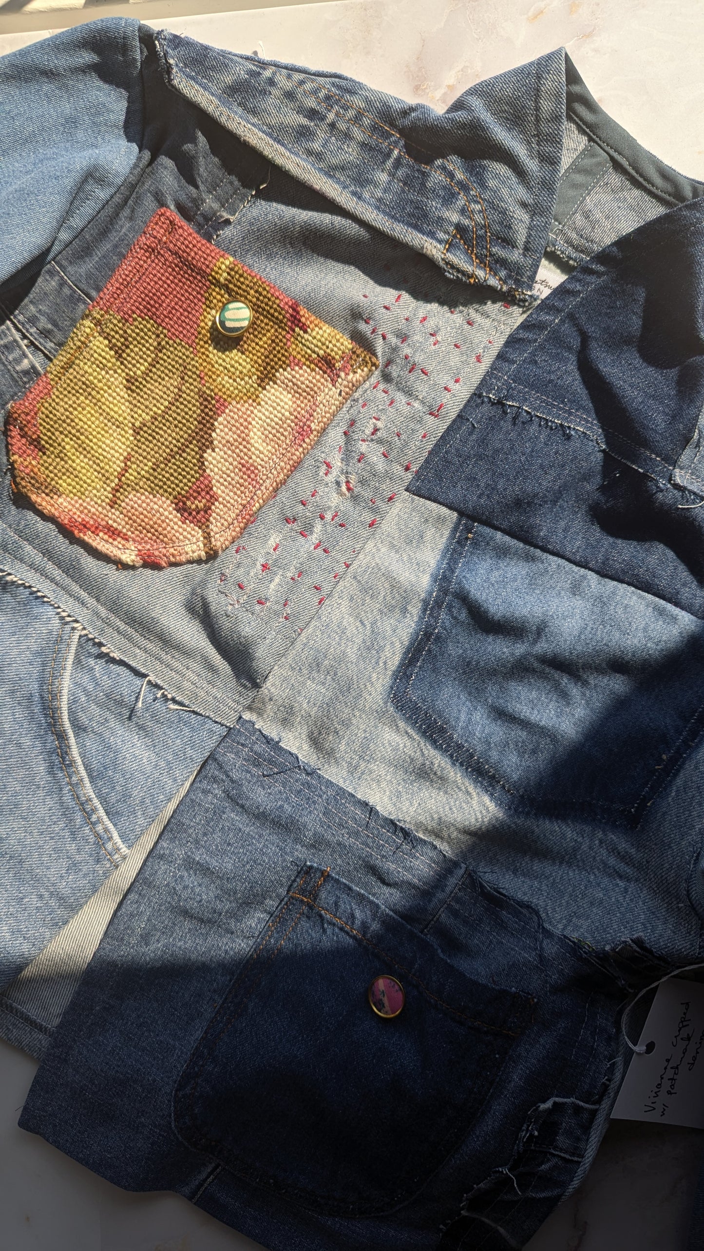 Vivianne Cropped Upcycled Denim Jacket Size XS/S #VIVDEN4