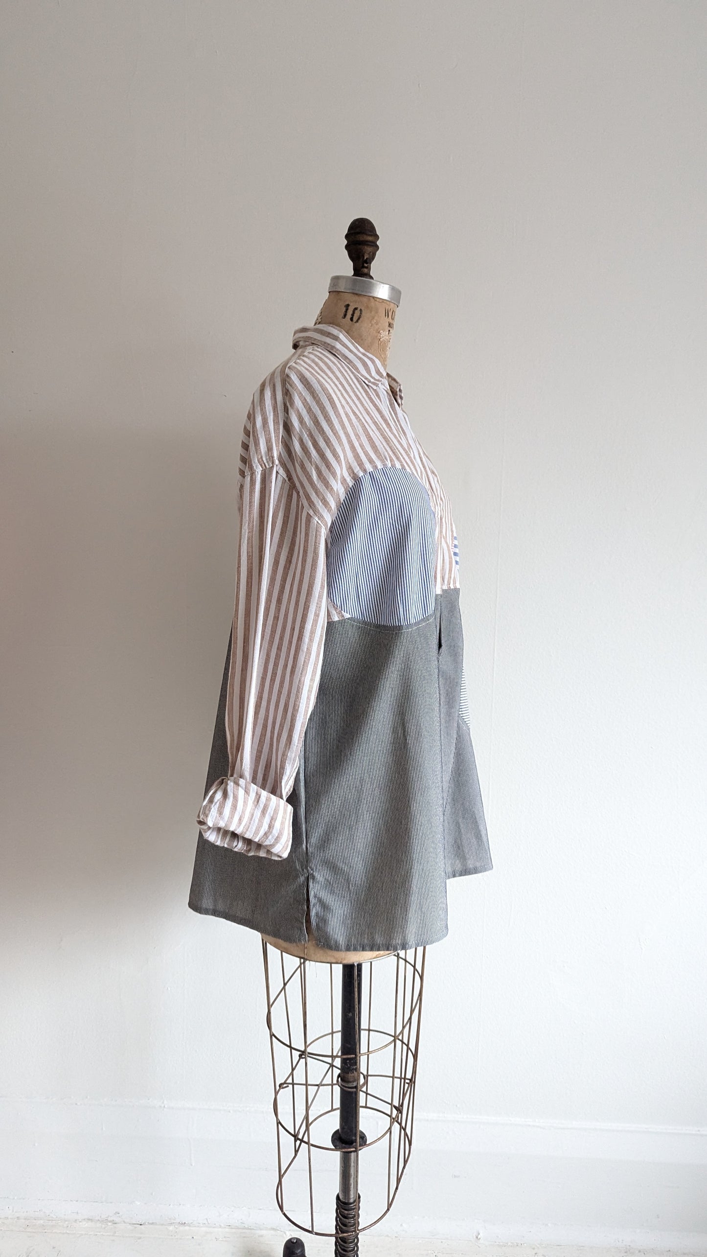 Upcycled Modern Workwear Pinstripe Shirt - Circle Series Size M/L #PIN3