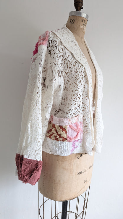 Vivianne Cropped Jacket with Upcycled Vintage Chenille Patchworked Size M/L #VIVCH5