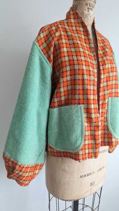 Vivianne Cropped Jacket with Upcycled Vintage and Deadstock Wool Blanket Size XL/2X & 2X/3X #VIVW16