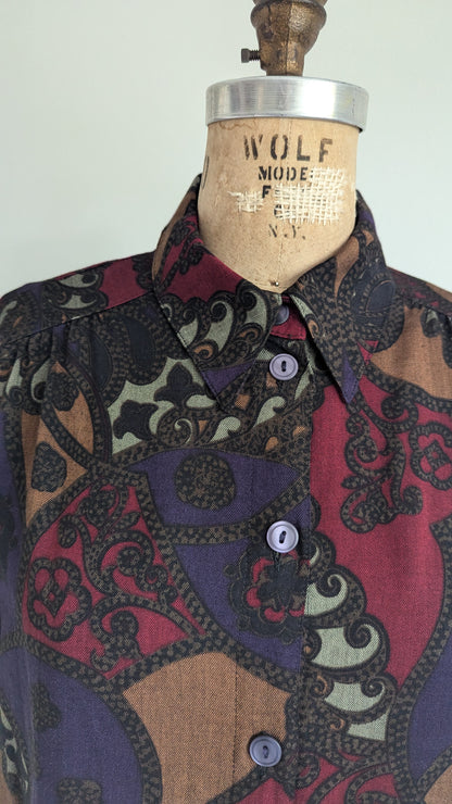 Vintage Paisley Buttondown Blouse Size L #VIN19