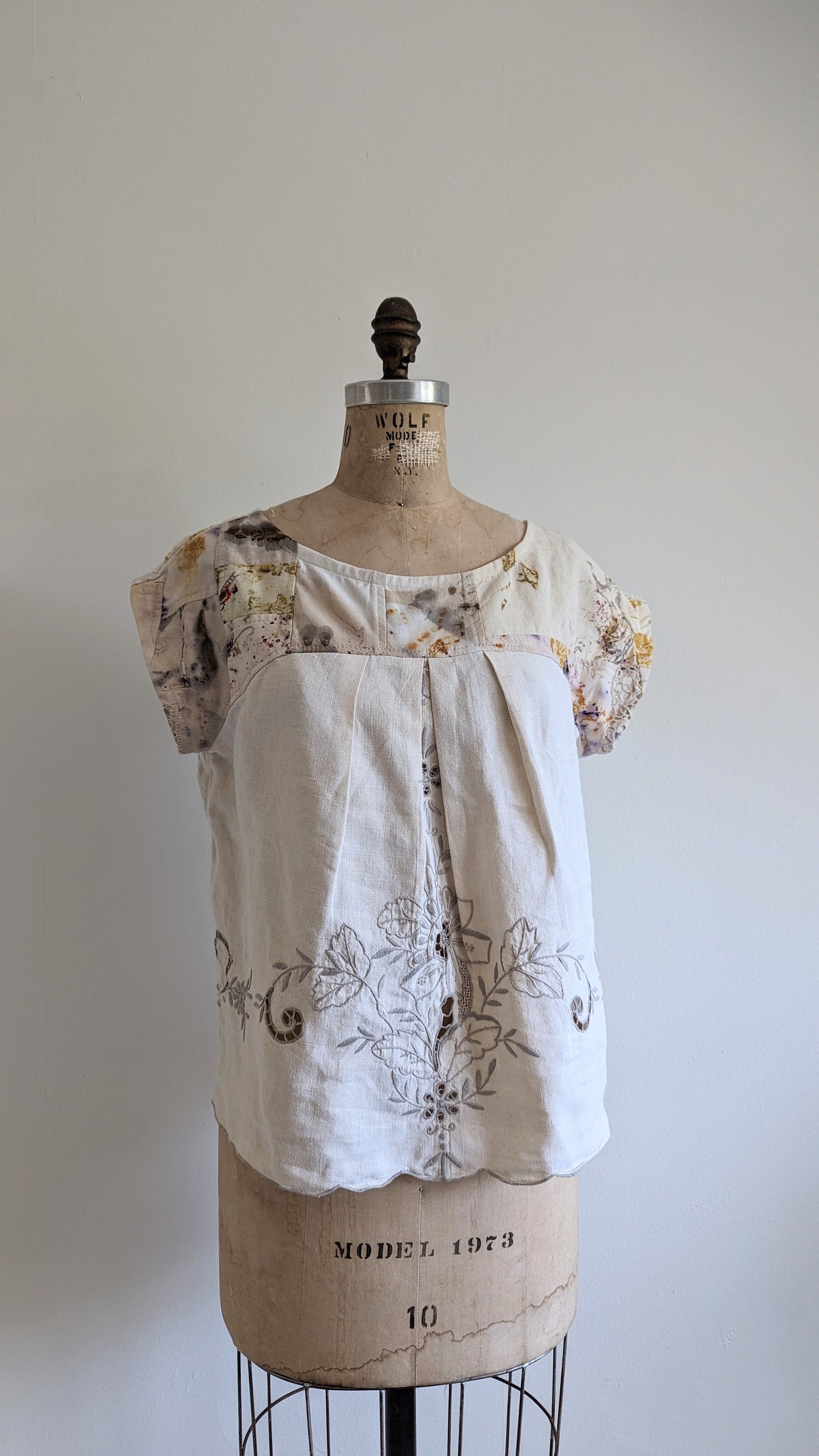 Peony Top - One of a Kind Naturally Dyed Upcycled Cotton/Linen Size M #PEO2