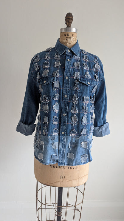 Upcycled Modern Workwear Denim Shirt - Square Series Size L #DEN9