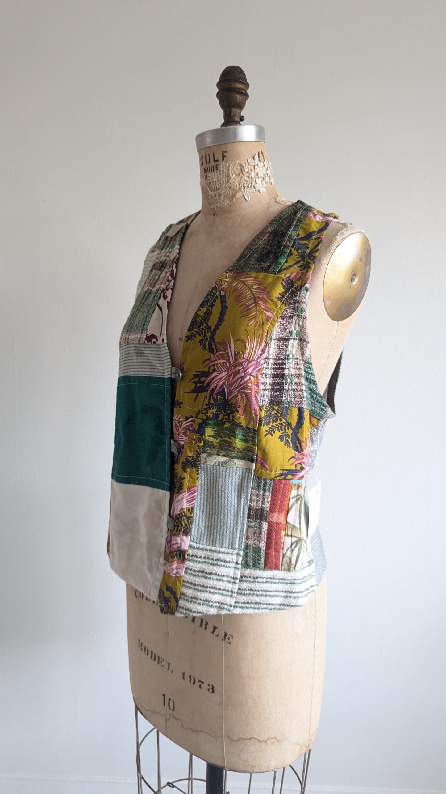 Margo Vest with Patchworked Upcycled Textiles XS/S #MARGOV10