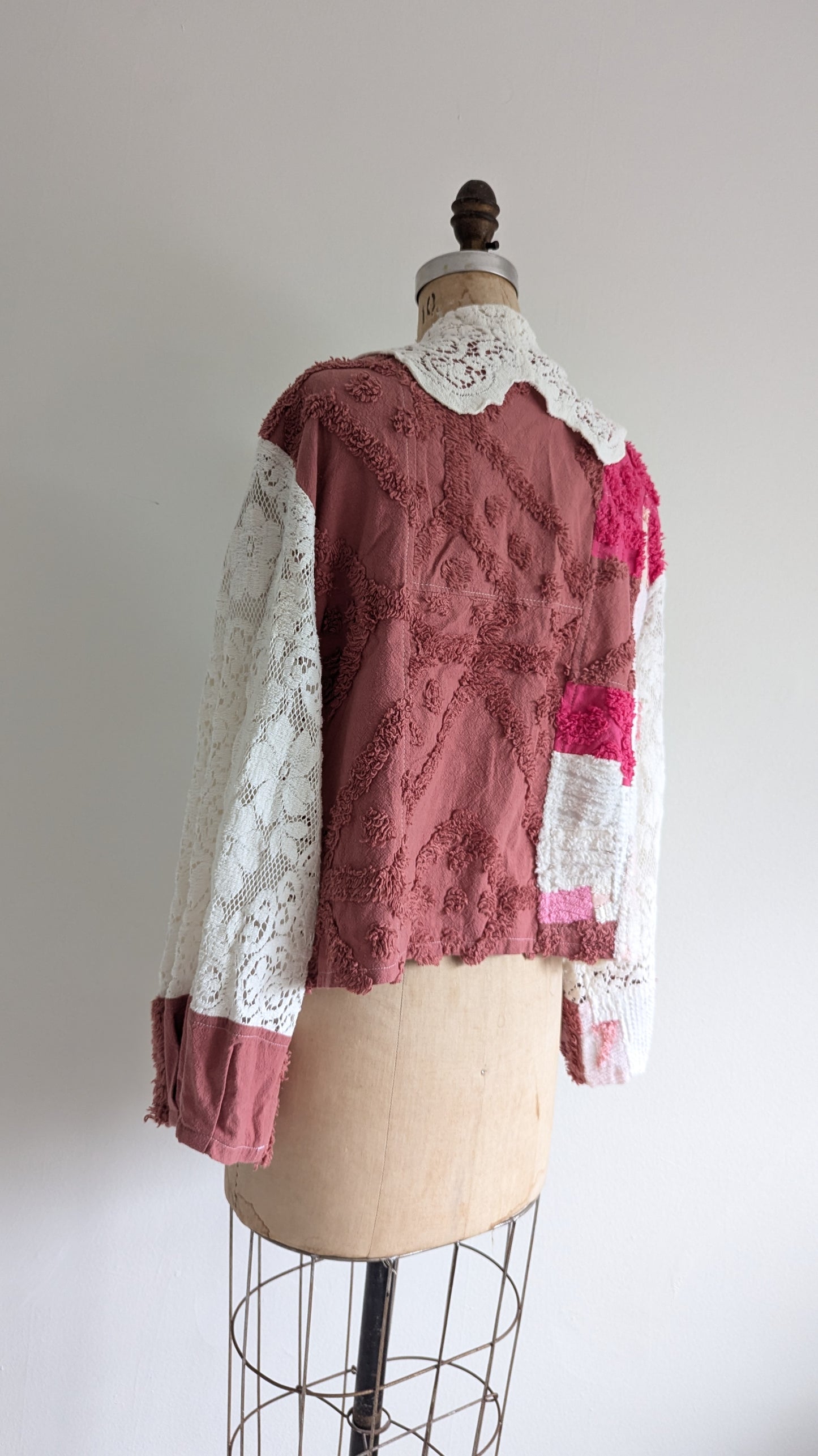 Vivianne Cropped Jacket with Upcycled Vintage Chenille Patchworked Size M/L #VIVCH5