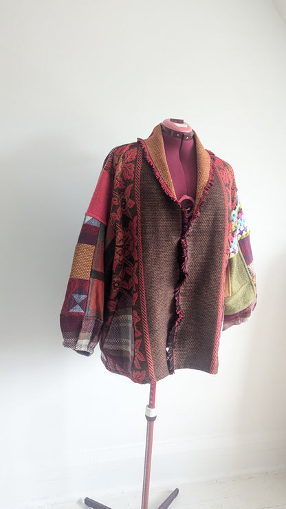 Vivianne Blazer with Vintage Wool, Upcycled Throws & Afghan Patchworked Size 2X/3X #VIVT3