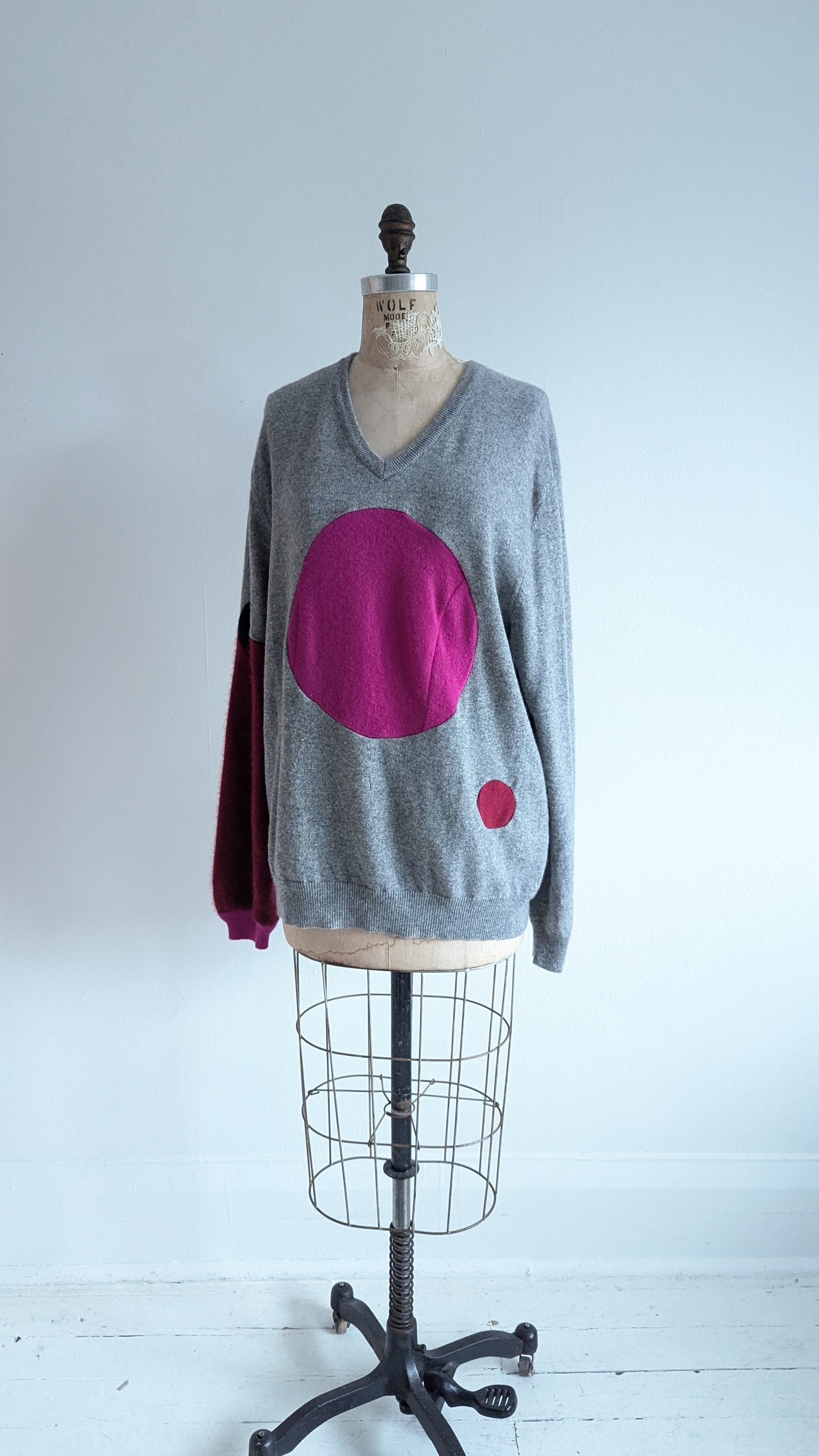 Abstract Art Patched Upcycled Cashmere Sweater XL/2X #ART29