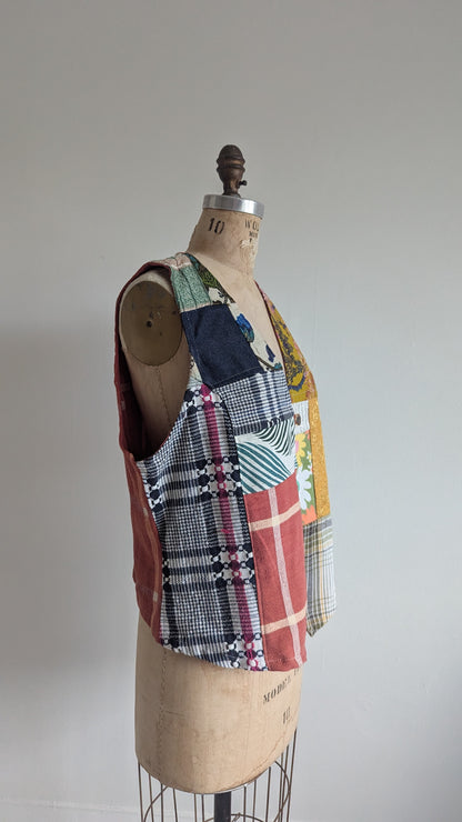 Margo Vest with Patchworked Upcycled Textiles M/L #MARGOV9