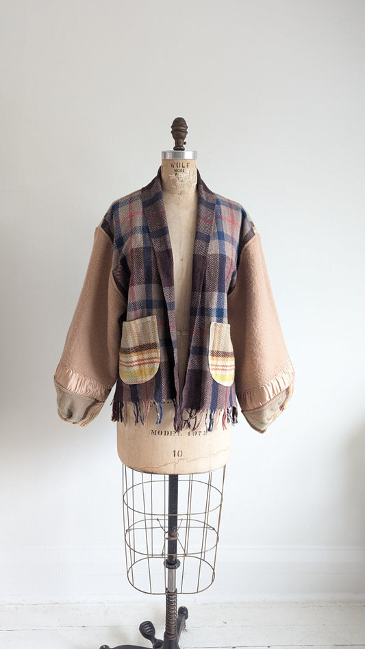 Vivianne Cropped Jacket with Upcycled Vintage Wool Blanket Size XL/2X #VIVW12