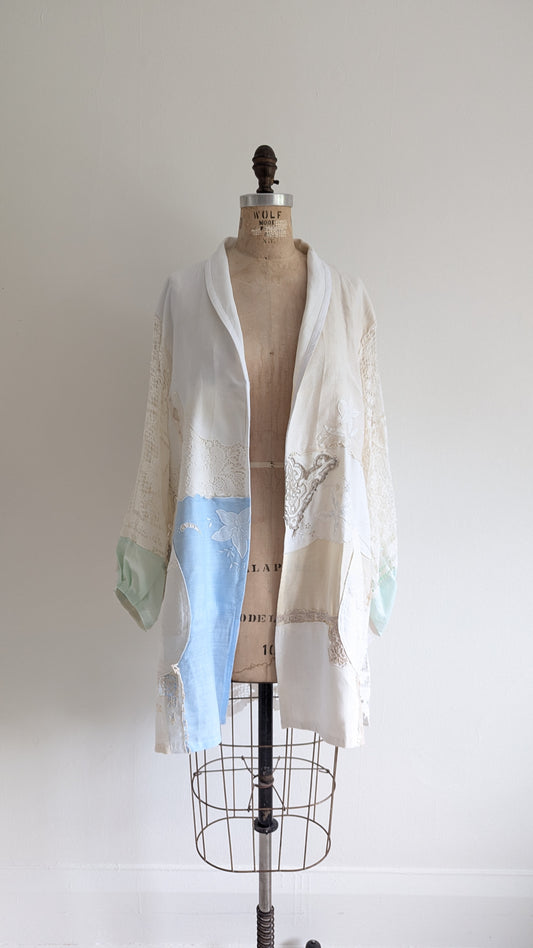 Upcycled Vintage Linen & Cotton Napkin & Crochet Patchwork Vivianne Blazer Size XL/2X #VIVC27