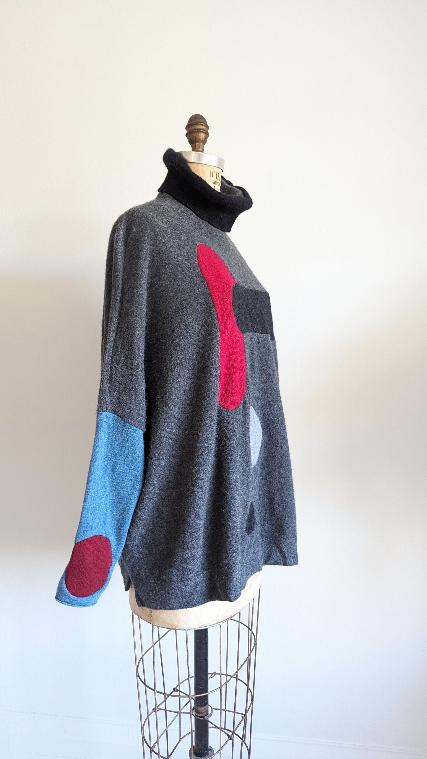 Abstract Art Patched Upcycled Cashmere Sweater XL/2X #ART18