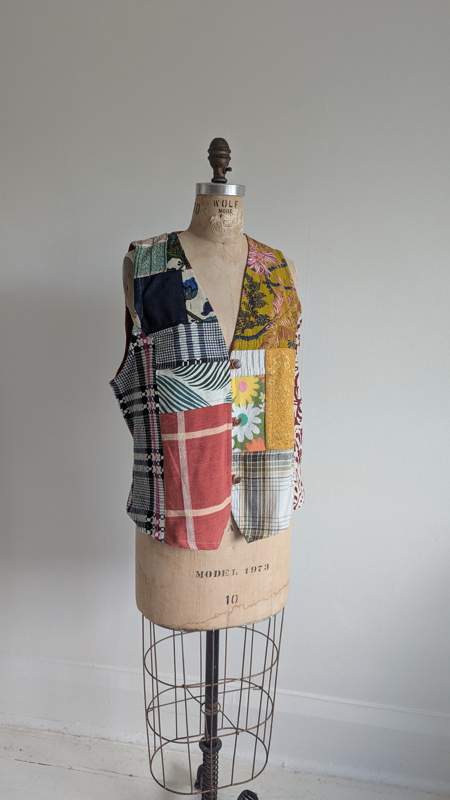 Margo Vest with Patchworked Upcycled Textiles M/L #MARGOV9