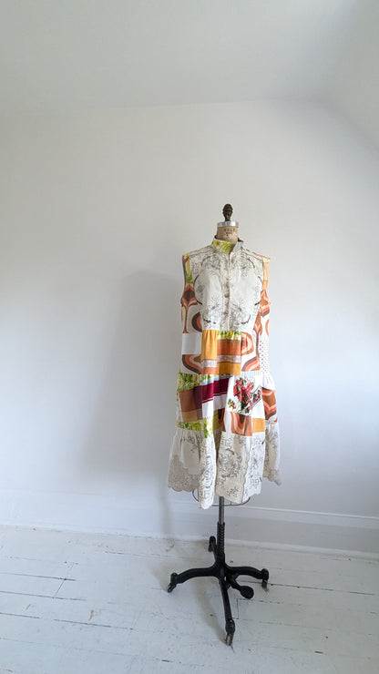 Carrie Dress - One of a Kind Upcycled & Vintage Cotton & Linen & Cut Lace Size L/XL #CAR12