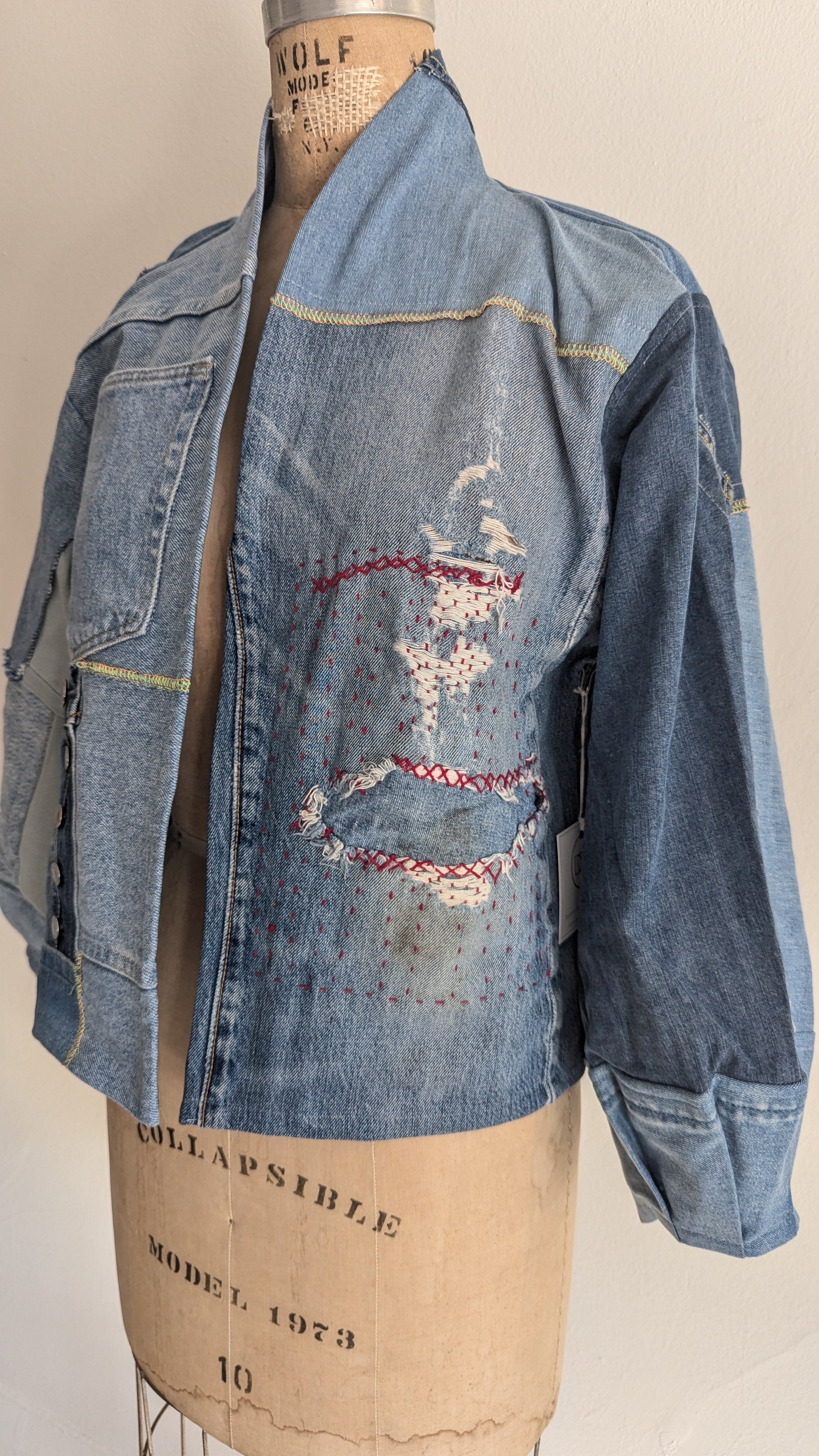 Upcycled denim selling jacket, size L