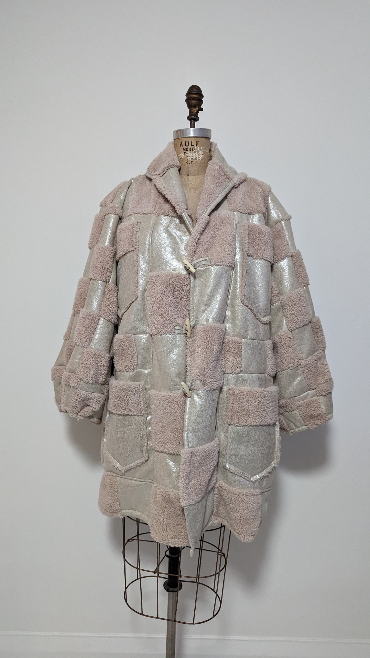 One of a Kind Vivianne Duster with Upcycled Faux Fur Checkerboard Size XL/2X #VIVW17