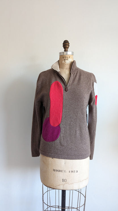 Abstract Art Patched Upcycled Cashmere Sweater L #ART7