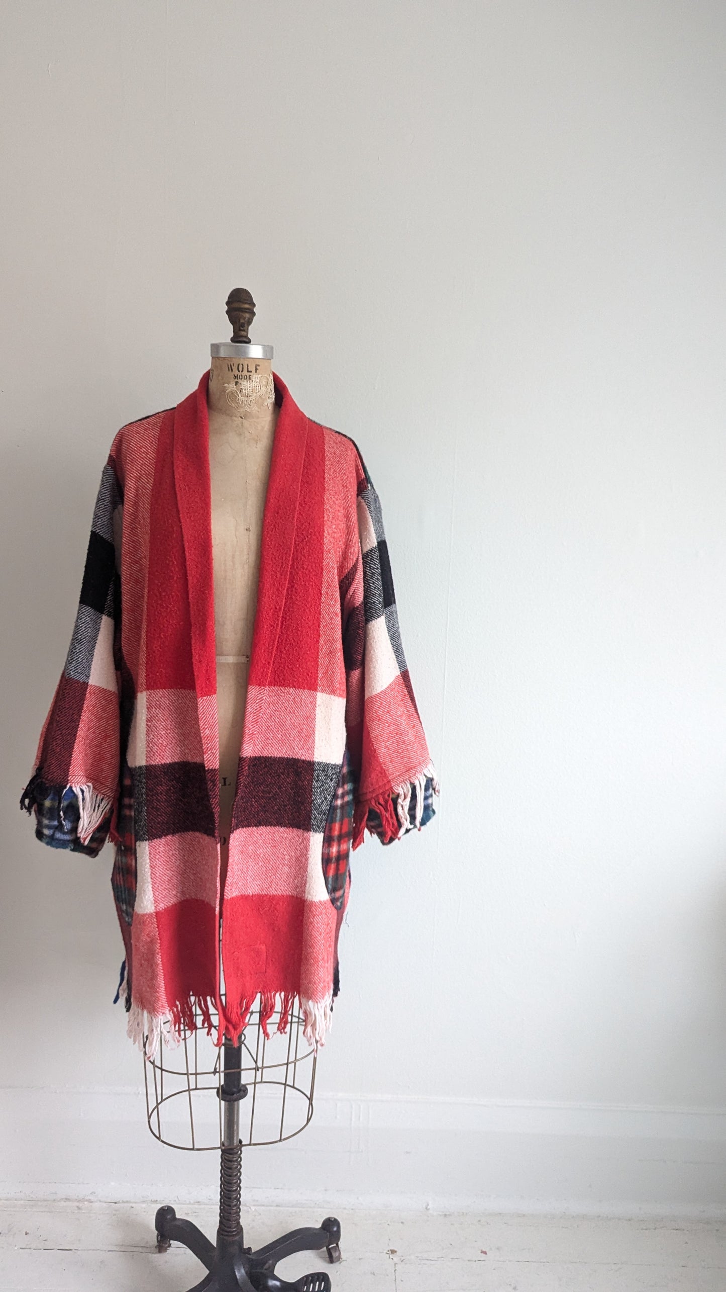 Vivianne Fringed Jacket with Upcycled Vintage Wool Blanket Size XL/2X #VIVW26