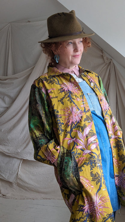 Inga Jacket with Vintage Barkcloth and Upcycled Cotton M/L #INGA6