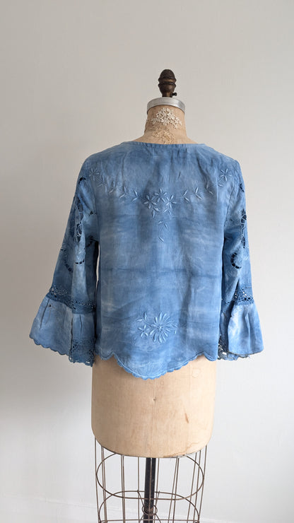 Chloe Top with Vintage Embroidered Cotton Naturally Indigo Dyed Size M #CHL11