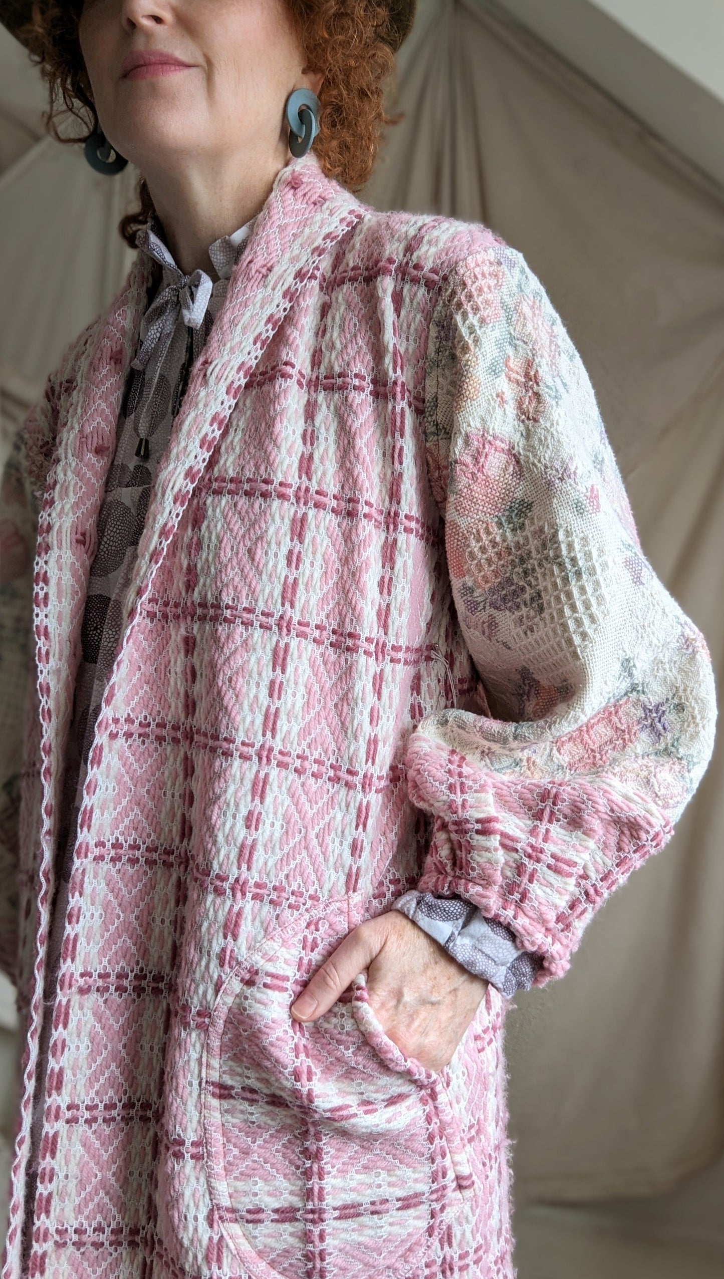 Vivianne Jacket with Upcycled Woven Afghan & Cotton Throw Blanket Size M/L #VIVA2