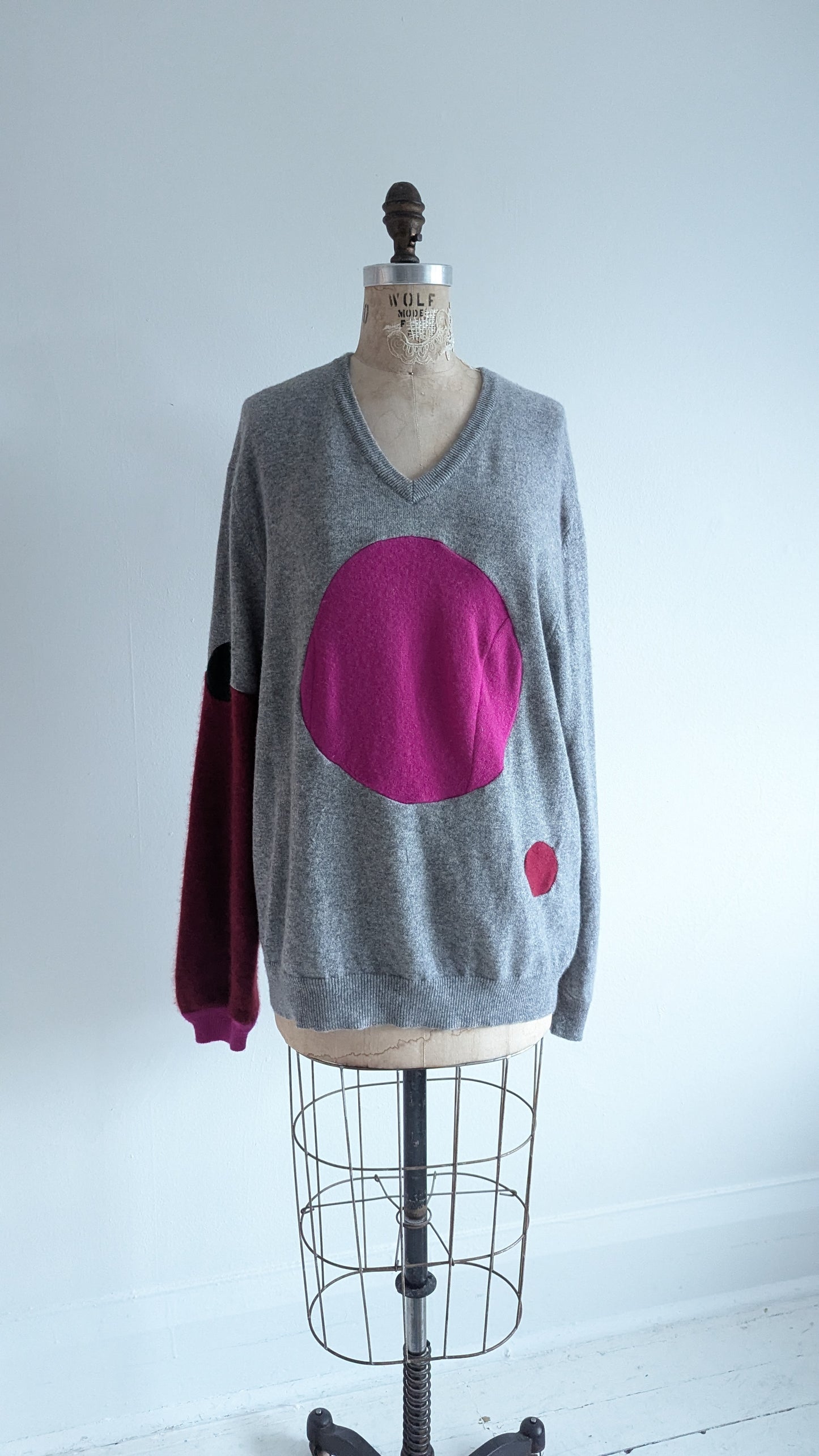 Abstract Art Patched Upcycled Cashmere Sweater XL/2X #ART29