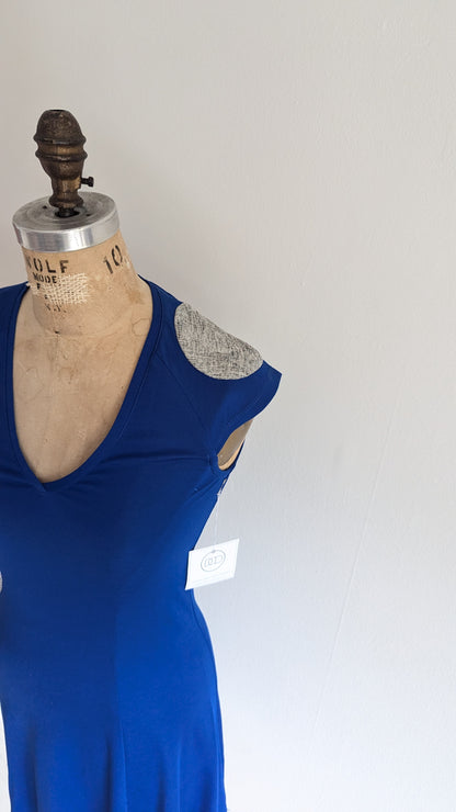 Jolie Jersey Dress Upcycled with Inset Silver Circles ~ Cobalt Size XS/S #JOL1