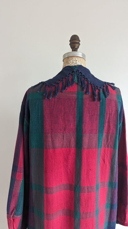 Vivianne Duster with Upcycled Red Cotton Plaid Size M/L #VIVC1