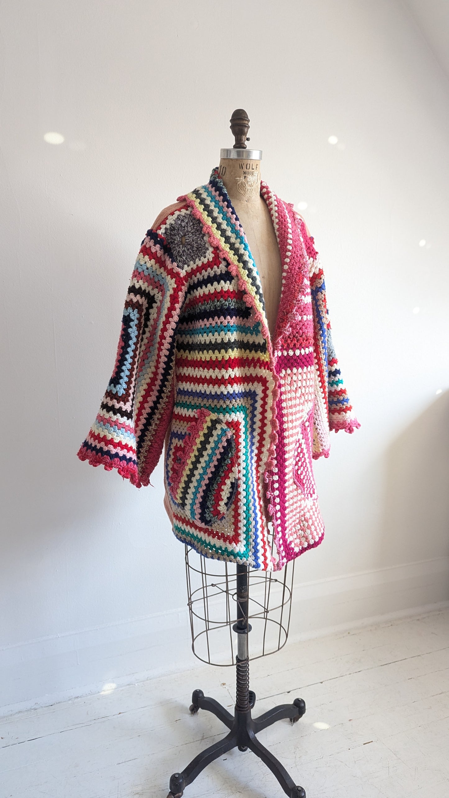 Vivianne Jacket with Upcycled Vintage Wool & Afghan Sleeves Size S/M  #VIVA2