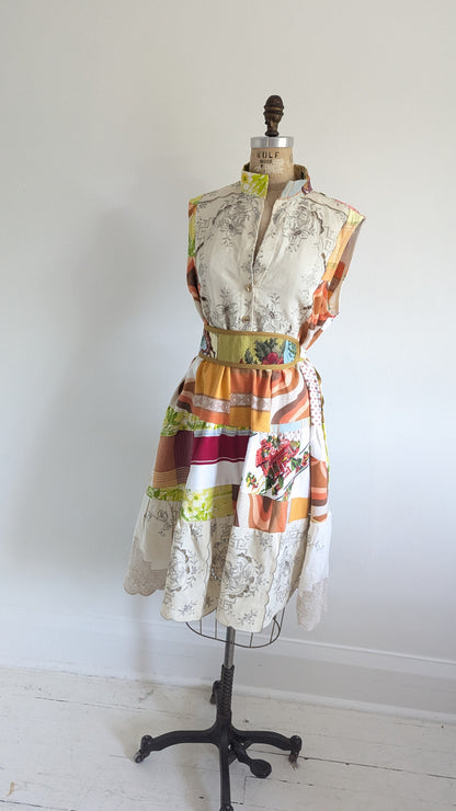 Carrie Dress - One of a Kind Upcycled & Vintage Cotton & Linen & Cut Lace Size L/XL #CAR12